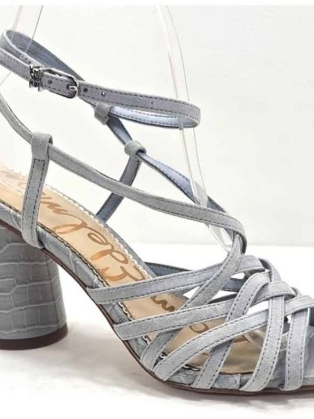 Sam Edelman Gray Strappy Croc-Block Heel Sandals 7M NEW